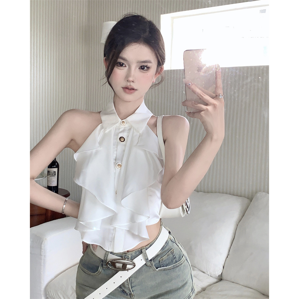 Solid color summer sexy design elegant short shirt sleevless