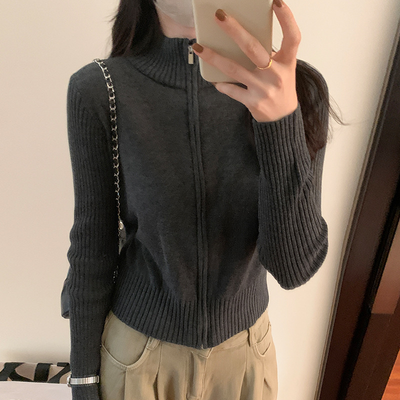 Casual High-Neck Knitted Cardigan Top for Women in Autumn and Winter 2026 New Style Fashionable and Versatile Slim-Fitting Zipper Sweater Jacket
