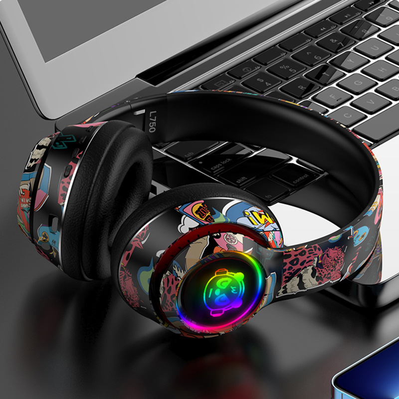 Auriculares plegables con Bluetooth.Subwoofer con grafitis de colores.Auriculares deportivos inalámbricos.