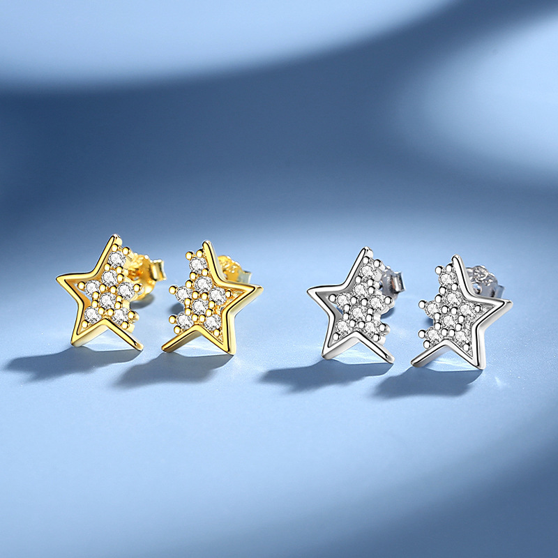 Pendientes de plata aguja femenina creativa estrellas pendientes de plata s925 al por mayor diamante diseño coreano SENTIDO DE Japón y Corea viento