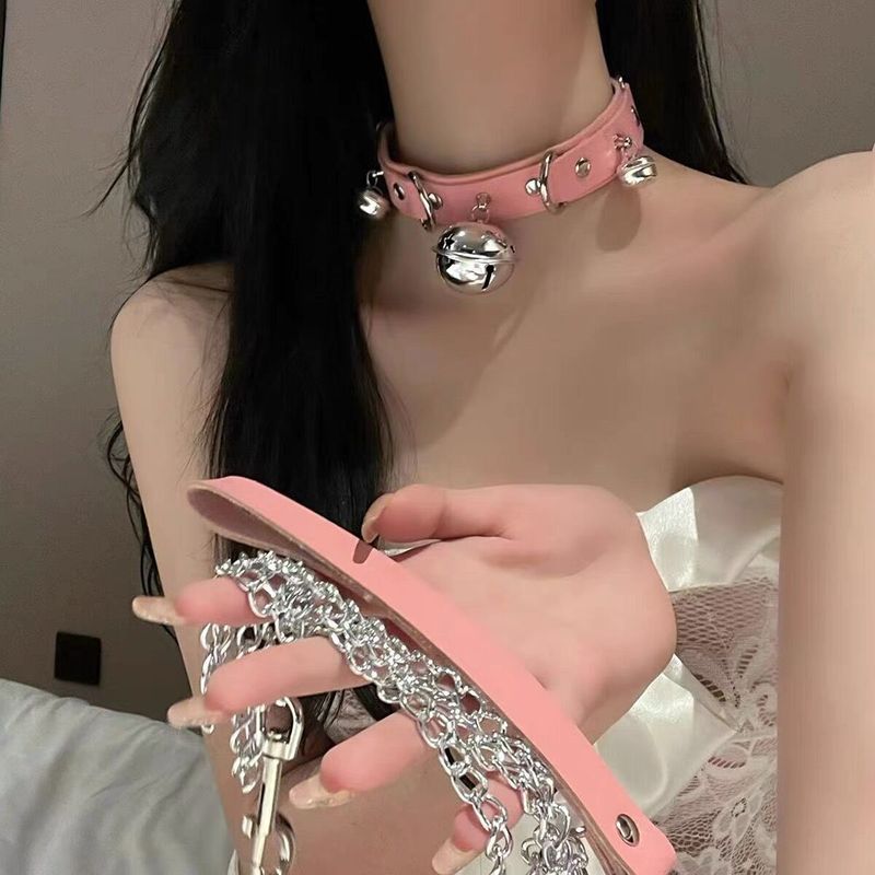 大铃铛Choker项圈PU皮革锁骨脖环原宿少女可爱女仆辣妹纯欲牵引链|undefined