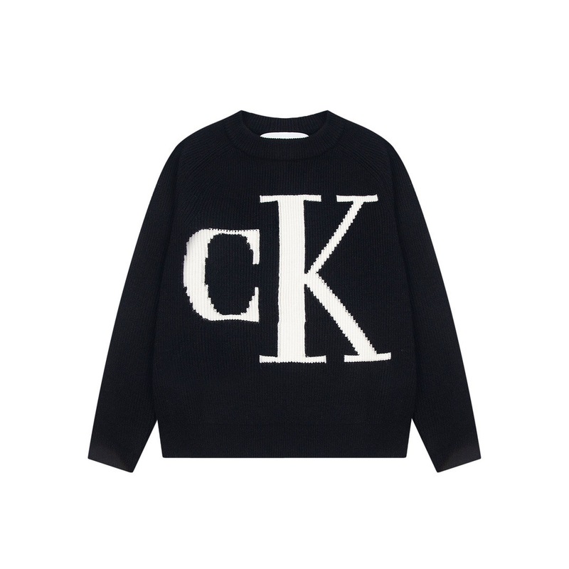 CK欧美潮牌 秋冬季字母LOGO简约时尚百搭男女同款圆领套头针织衫|undefined