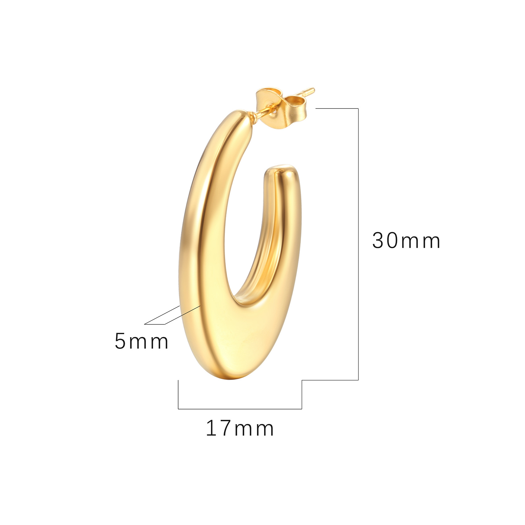 304 Stainless Steel Material U Shape Pattern Women'S Gender PVD Coated 18K Gold Real Gold Plated U Shape 304 Stainless Steel Simple Style Waterproof Non Tarnish Earrings