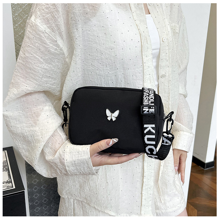 wholesale elegant butterfly simple small bag women's nylon cloth wide shoulder strap underarm bag casual shoulder solid color crossbody bag undefined