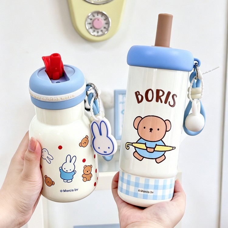 Miffy conejo de alto valor facial lindo taza térmica infantil femenina 2026 nuevo estudiante vasos de agua de paja de gran capacidad