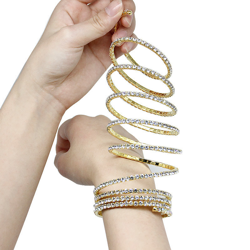 Pulsera de diamantes de imitación de moda europea y americana personalidad de las mujeres exagerada simple pulsera de diamantes de imitación de múltiples capas accesorios Pulsera