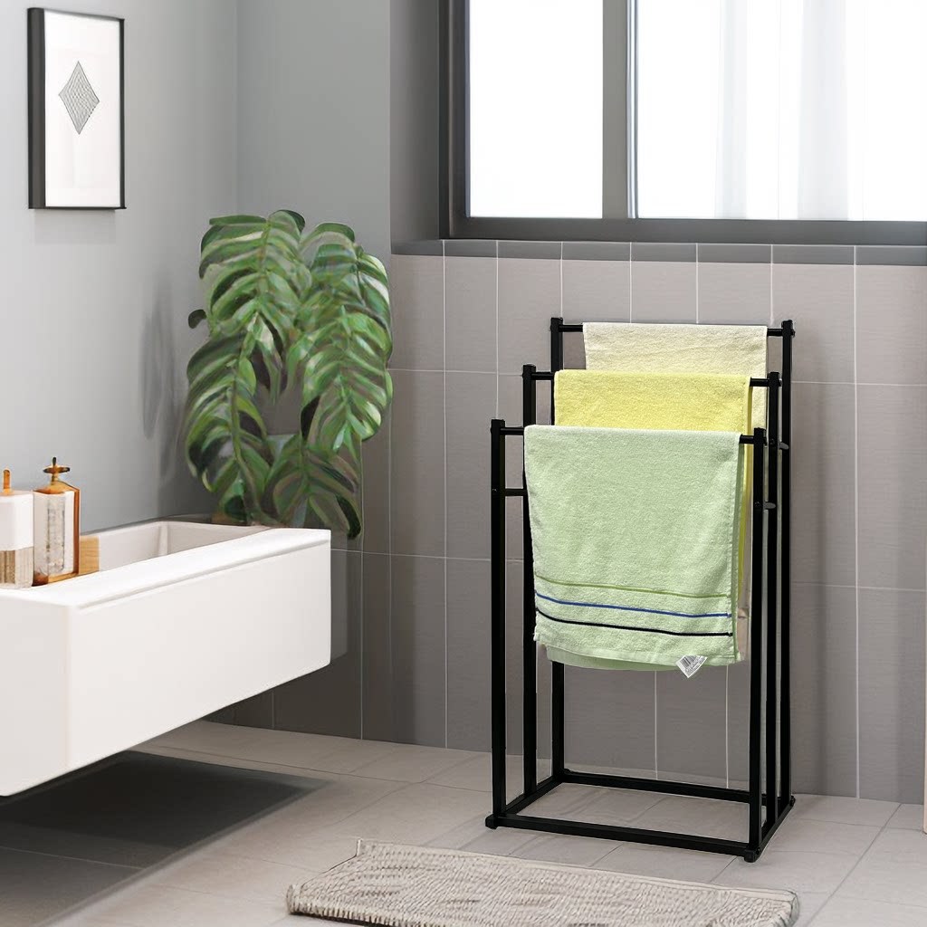 Floor-standing towel rack, no-drill required, metal, light luxury, simple bathtub rack, bath towel rack, bathroom towel storage rack