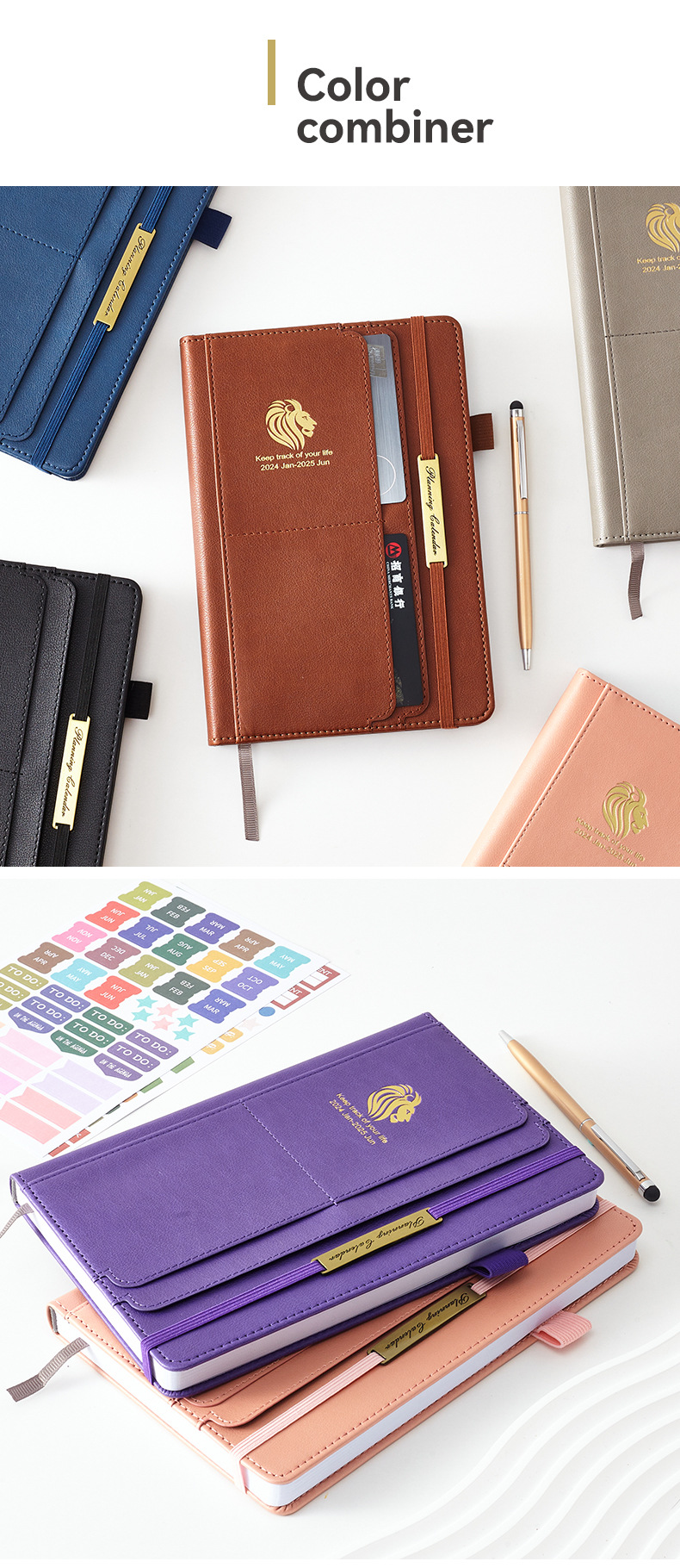 1 Piece Solid Color Class Learning Pu Leather Retro Notebook display picture 2