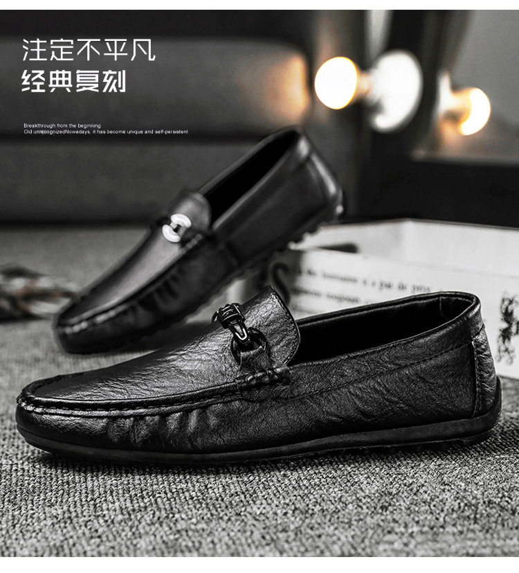Giày lười nam da PU mũi tròn đế phẳng kiểu mới mùa thu, giày lái xe slip-on — 9108 đen, màu đen chi tiết 6
