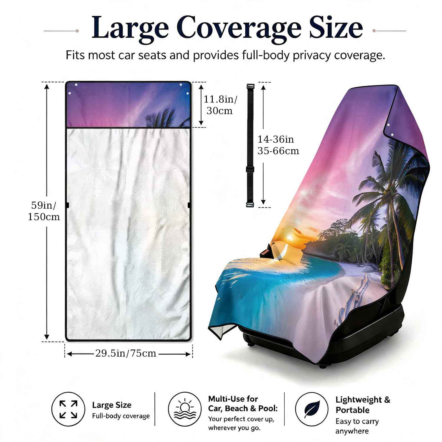 Printed bath towel and car seat cover 2-in-1, ultra-fine fiber outdoor beach and car dual-use universal seat cushion