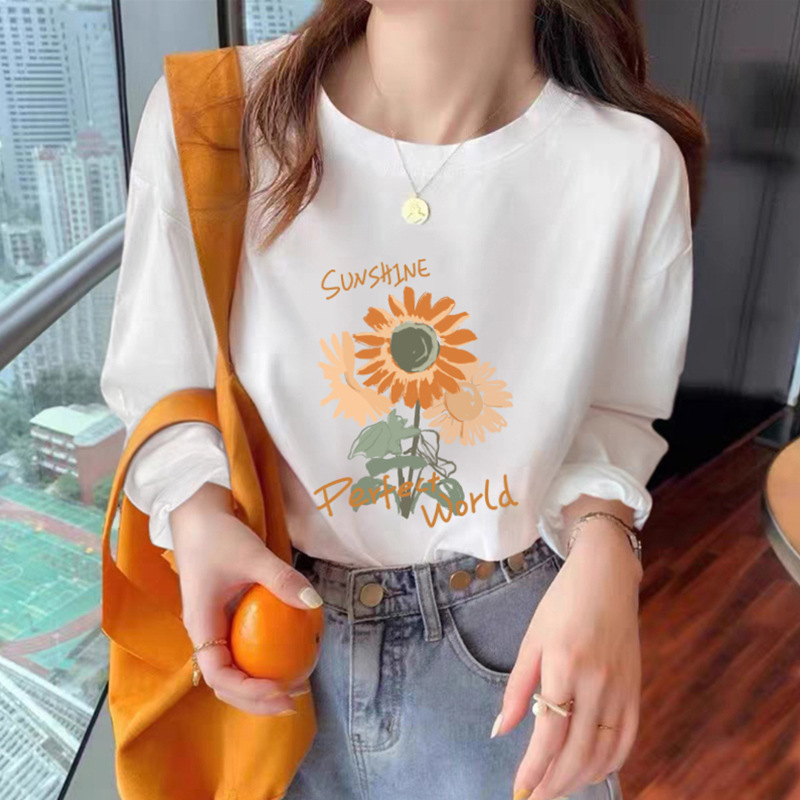 American Style Inner Layering Shirt T-Shirt for Women 2025 Winter Hot New Style White Cotton Fashionable Versatile Long-Sleeved Top