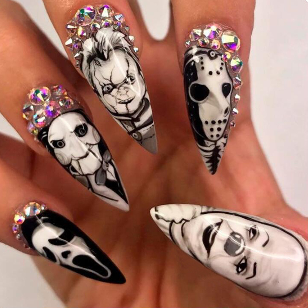 Comercio exterior Halloween almendras uñas punto taladro punk oscuro estilo de uñas 24 piezas de la atmósfera de vacaciones para usar uñas