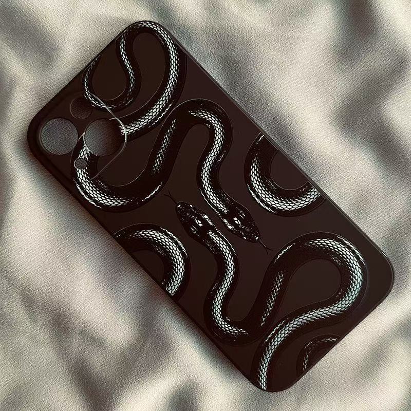 Funda para teléfono móvil iphone16promax nuevo Apple 15 Rubik's Cube recto borde 14pro personalidad serpiente negra 13/12