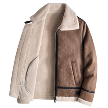 猎装皮棉衣男士冬季加厚皮毛一体青年机车皮夹克羊羔毛外套