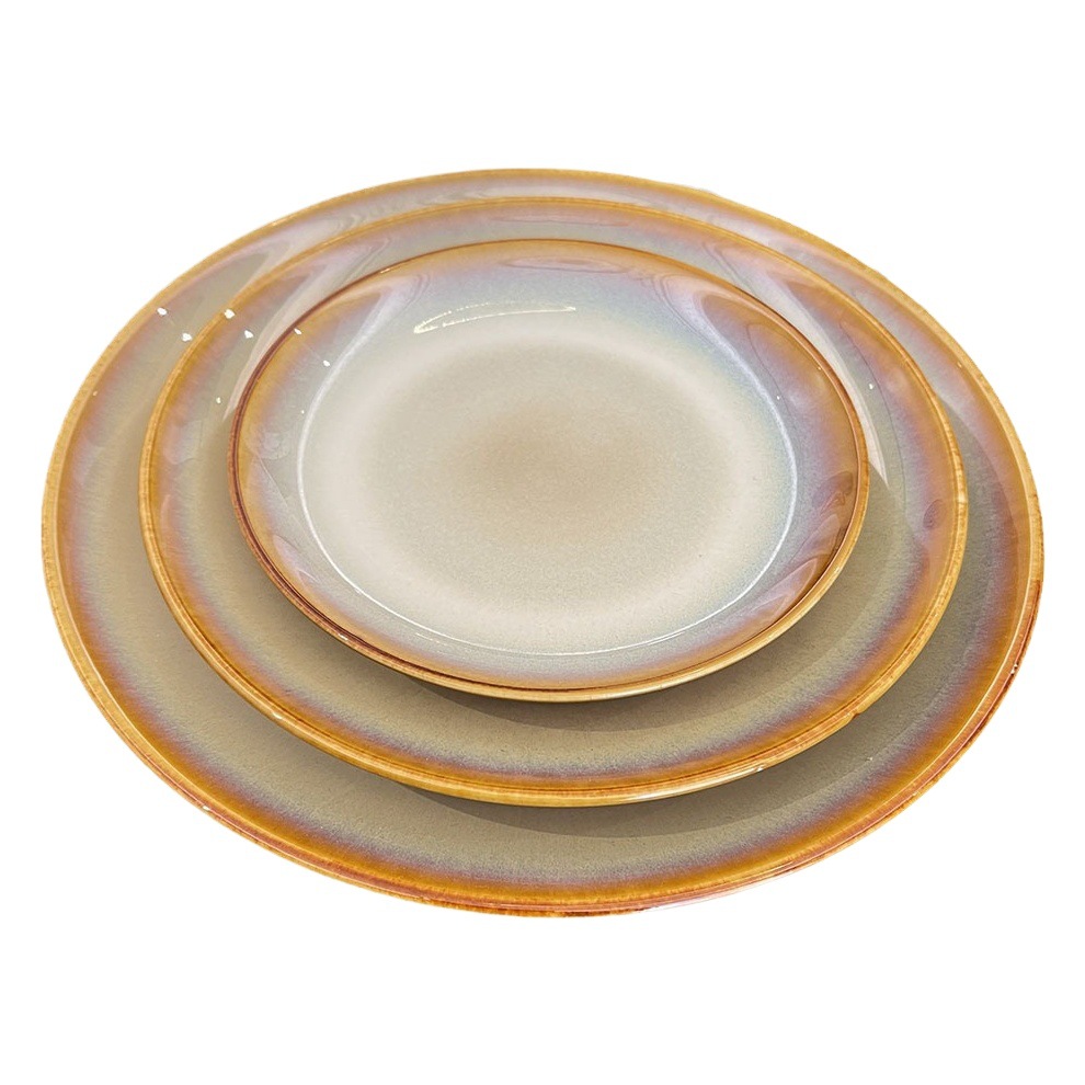 Vajilla de cerámica de porcelana color marrón miel, plato llano, plato hondo, pieza única, de almacén LZ Lu, para comercio exterior transfronterizo. image 1