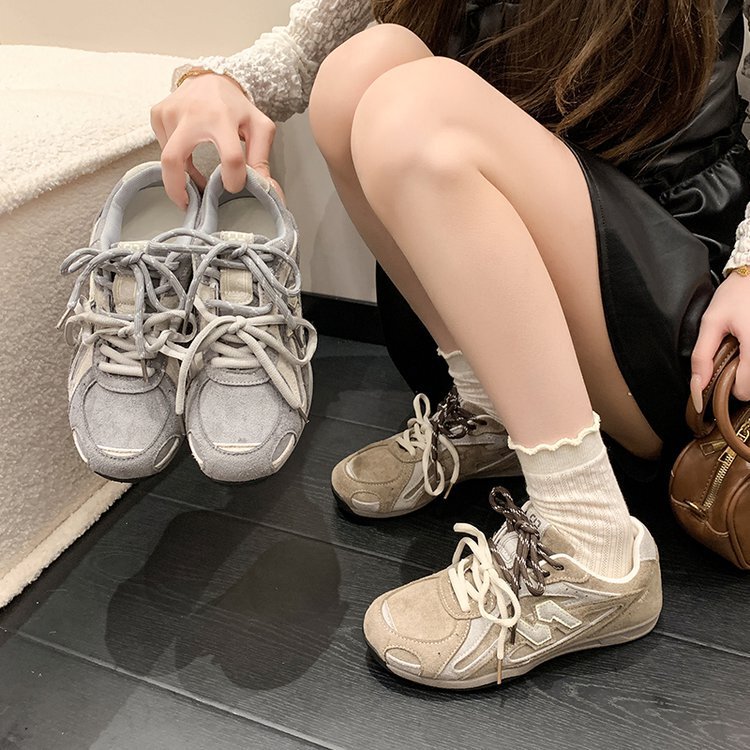 ins潮明星同款内增高德训鞋女2025秋冬新款拼色小众设计感休闲鞋|undefined