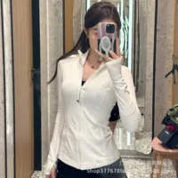 Lulu Оригинальный логотип Define с воротником для йоги топ спортивная одежда с длинным рукавом бег спортивная куртка куртка женская форма для волос