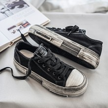 做旧设计男鞋子潮鞋2024年做旧擦色帆布鞋男生港风百搭脏脏鞋板鞋