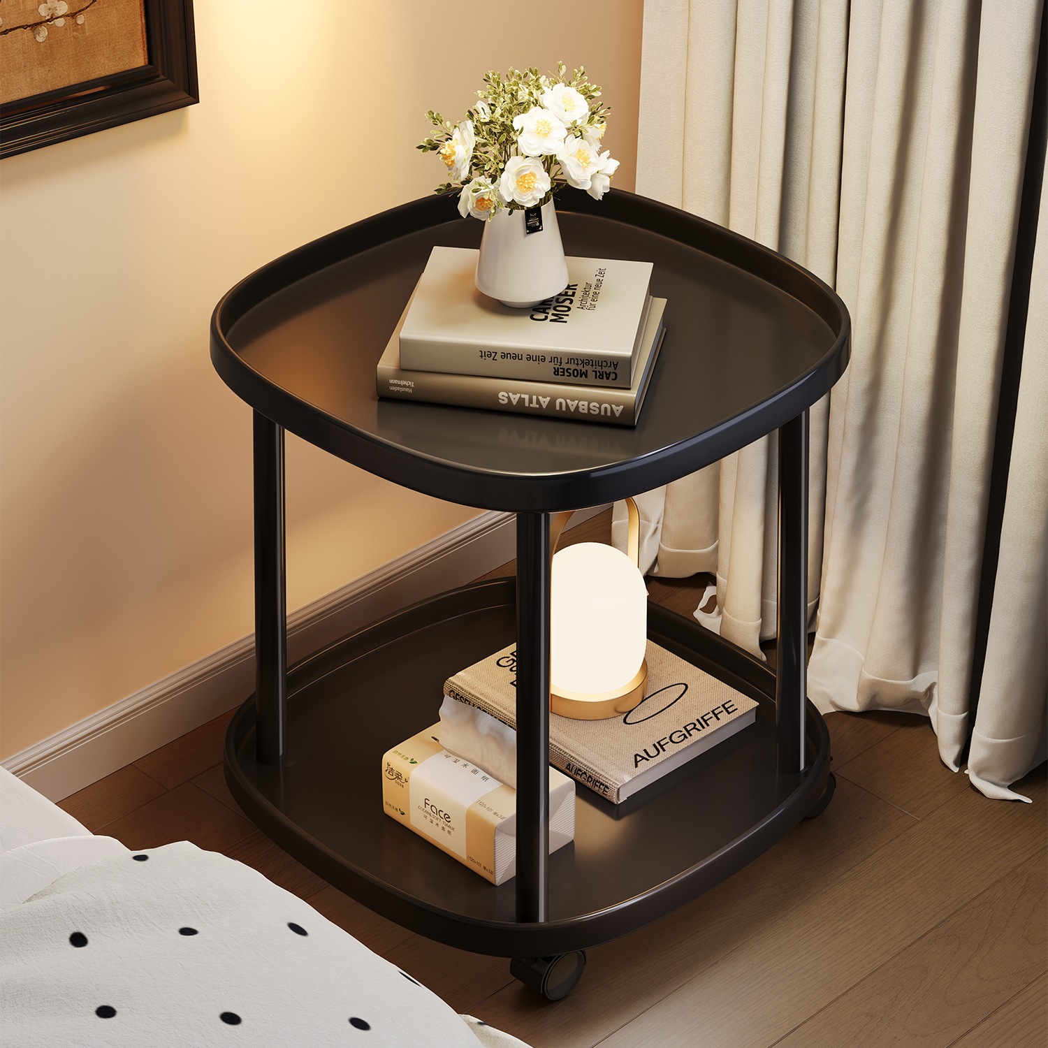 Bedside Table with Wheels, Movable Sofa Side Table, Coffee Table, Bedroom Balcony, Modern Simple Small Apartment Storage Rack