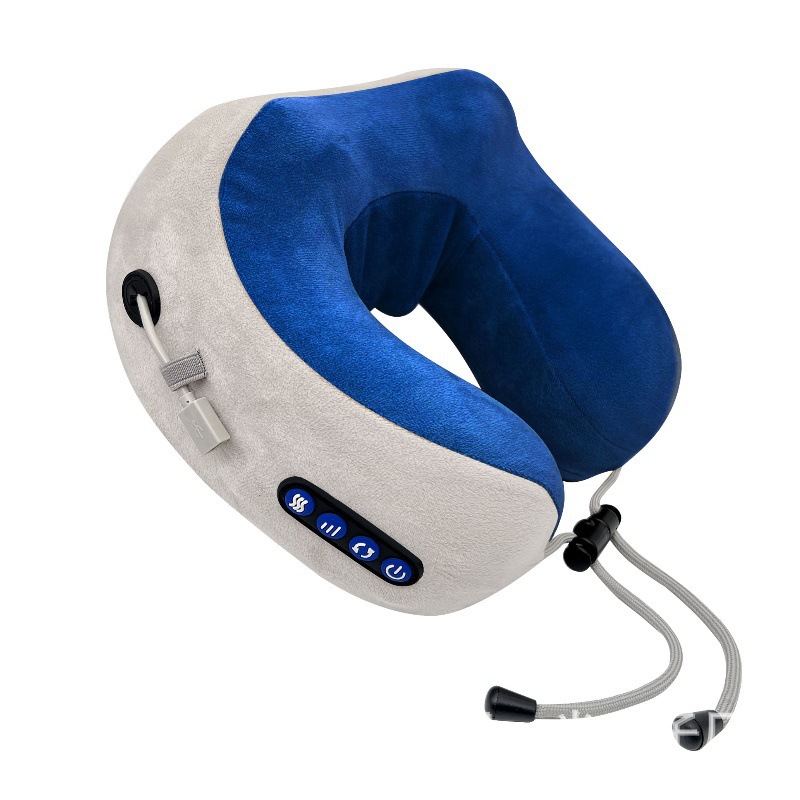 almohada eléctrica portátil de cuello en forma de U con almohada de memoria de algodón elástica, masaje relajante para la columna cervical en viaje de negocios