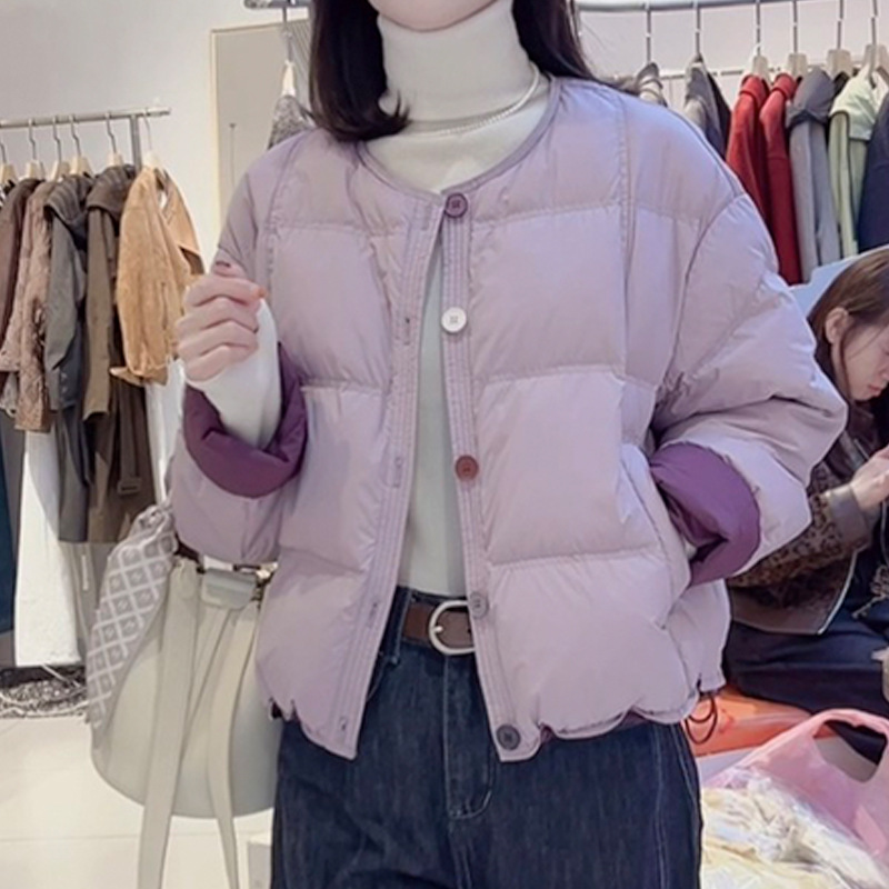 2025冬季新款圆领保暖棉衣女韩系多巴胺色系减龄显瘦百搭棉服外套