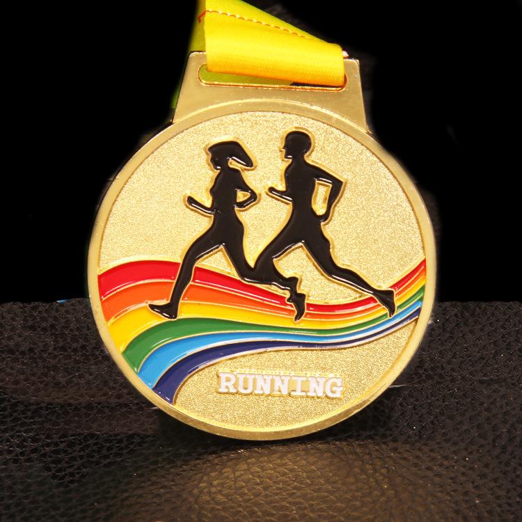 Medallas deportivas universales arcoíris al por mayor, medallas para maratón, voleibol, fútbol, medallas colgantes, medallas de bronce metálico, chapadas en oro.