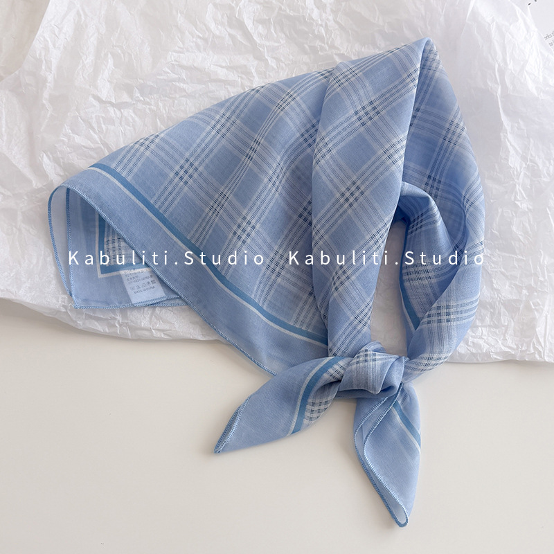 Tianzi 그리드 58 모조 린넨-라이트 블루