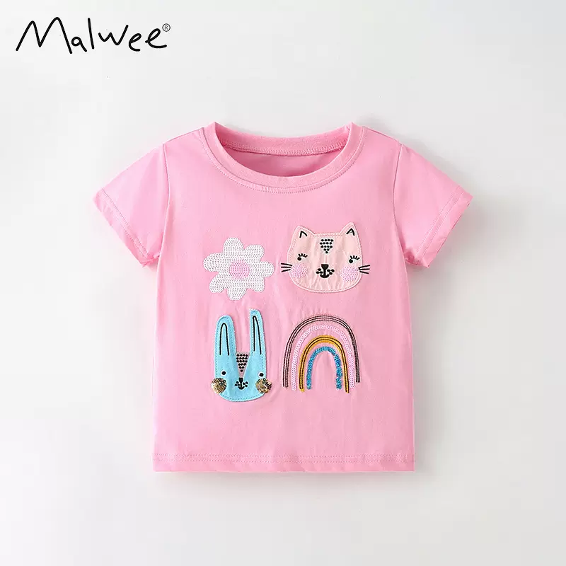 malwee女童短袖夏季新款欧美中小童休闲圆领洋气小女孩T恤上衣
