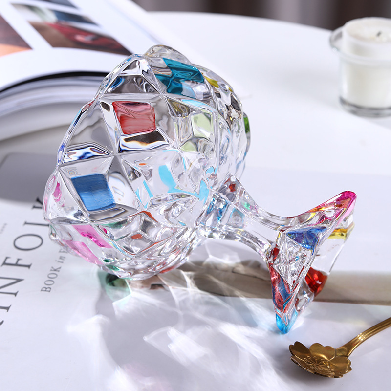 European and American net Red Diamond Crystal hand-painted rhombus high foot retro ins design sense dessert Cup ice cream bowl European and American net Red Diamond Crystal hand-painted rhombus high foot retro ins design sense dessert Cup ice cream bowl