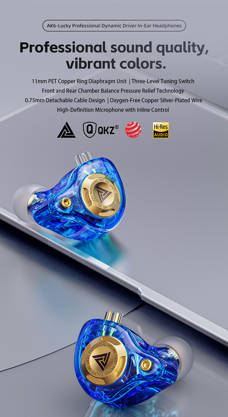 QKZ AK6 Glückliche Heavy Bass HIFI Kopfhörer Abnehmbare Kopfhörer Drei-Geschwindigkeit Einstellung Mobiltelefon Sport Kopfhörer