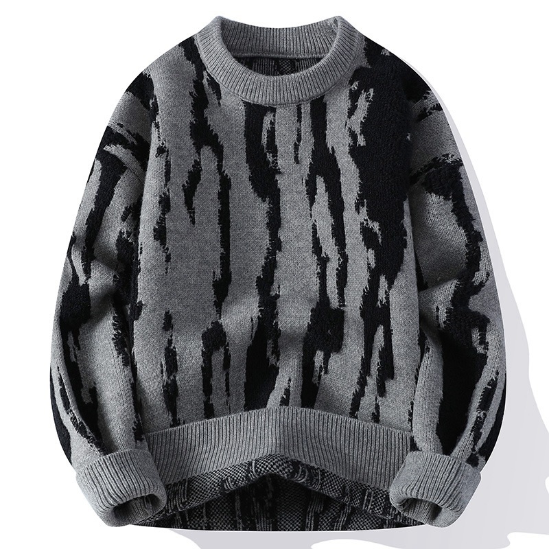 Men's Autumn and Winter New Pullover Round Neck Color Woven Long-Sleeved Knitwear Men's Warm Casual Knitwear Men's Clothing