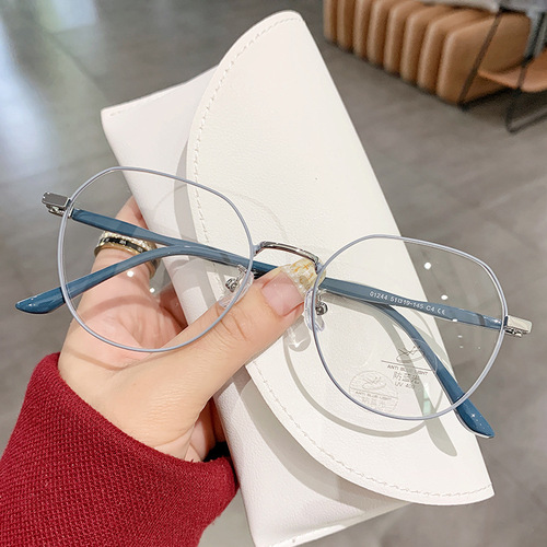 New retro anti-blue light glasses for myopic women without makeup to show their faces, small Korean style literary polygonal glasses frames 01244