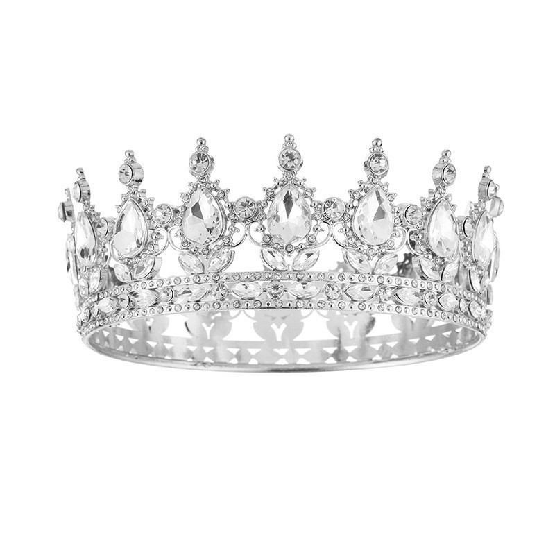 Corona grande de aleación barroca retro con incrustaciones de cristal redondas, estilo reina, para ceremonia de mayoría de edad, tocado de princesa o novia