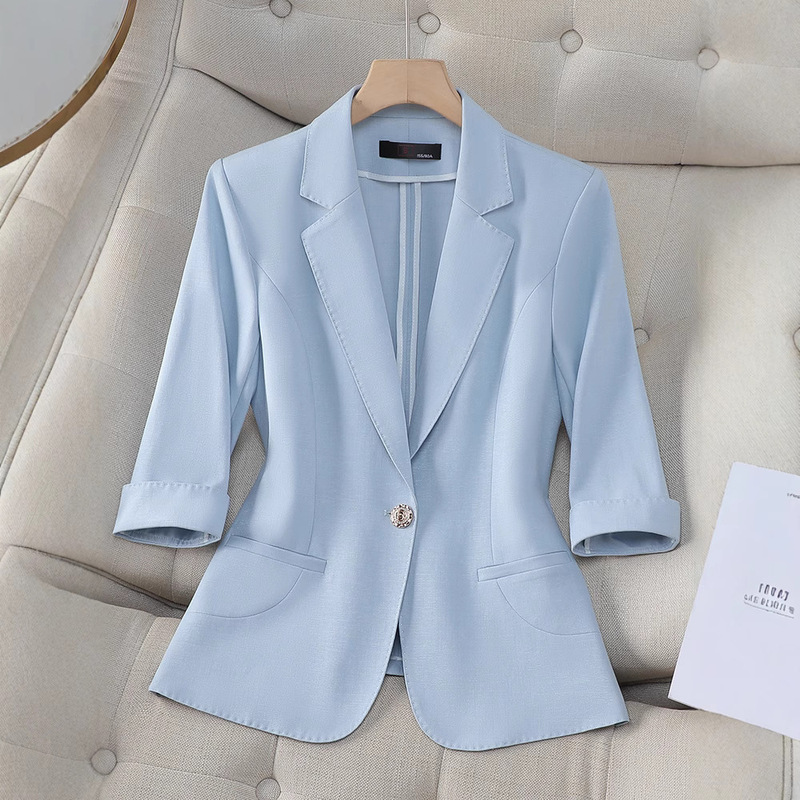 Cross-Border Light Blue Blazer Women's Thin Three-Quarter Sleeve Summer New Slim Fit Suit Top Cross-Border Light Blue Blazer Women's Thin Three-Quarter Sleeve Summer New Slim Fit Suit Top