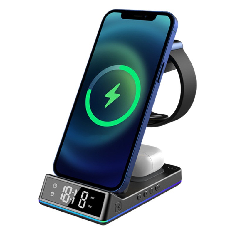 Multifuncional portátil de escritorio de cinco en un cargador inalámbrico plegable vertical de carga rápida al por mayor 3-en-1 cargador inalámbrico