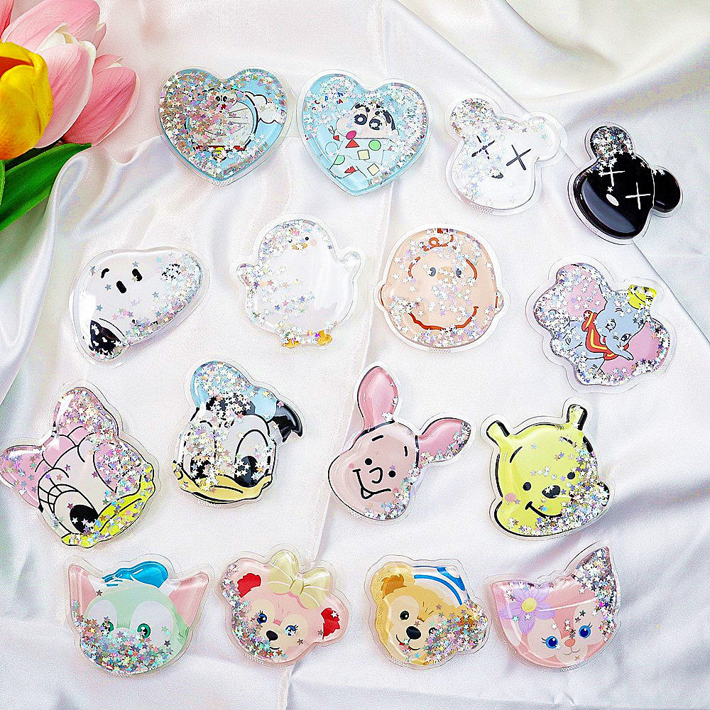 卡通气垫支架 手机流沙油包液体伸缩折叠懒人入油包贴片手机支架