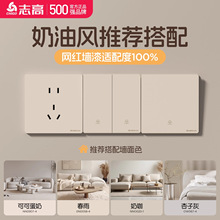 志高暗装开关插座面板86型墙壁超薄电源家用单控五孔10a奶油风格