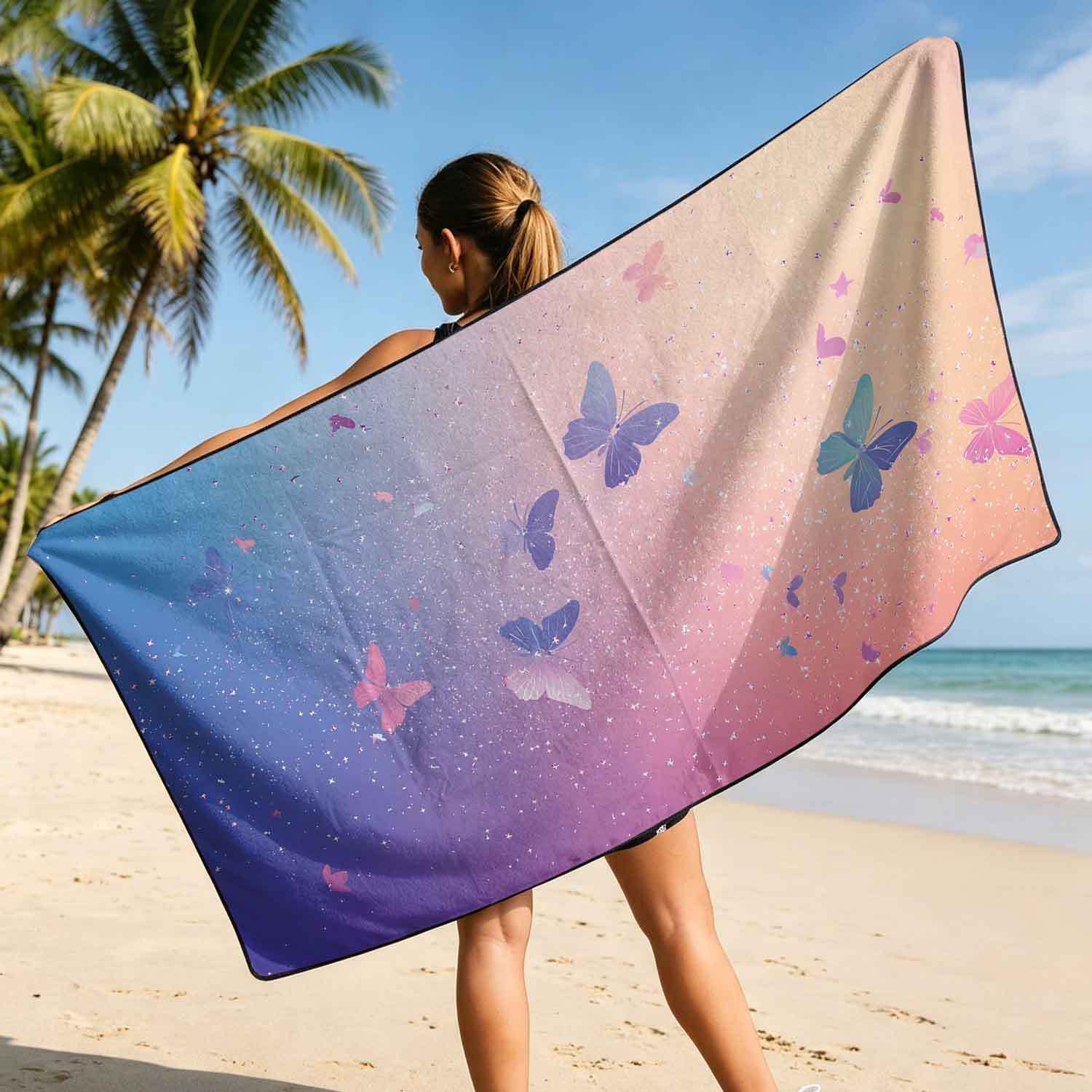 Printed bath towel and car seat cover 2-in-1, ultra-fine fiber outdoor beach and car dual-use universal seat cushion