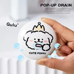 陶瓷卡通线条小狗洗脸盆卫生间洗手池漏水塞洗脸盆下水器创意跳芯
