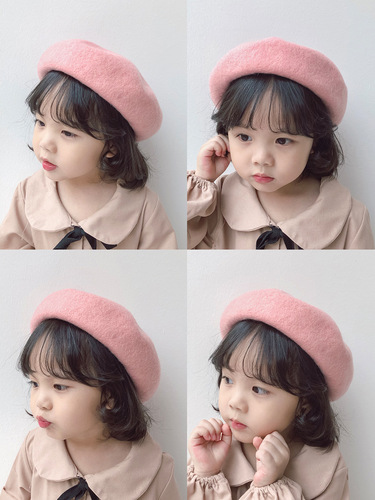 Autumn/Winter Children's Beret Hat for Girls, Baby Retro Cashmere Princess Hat, Parent-Child Pumpkin Hat for Little Girls, Formal Hat