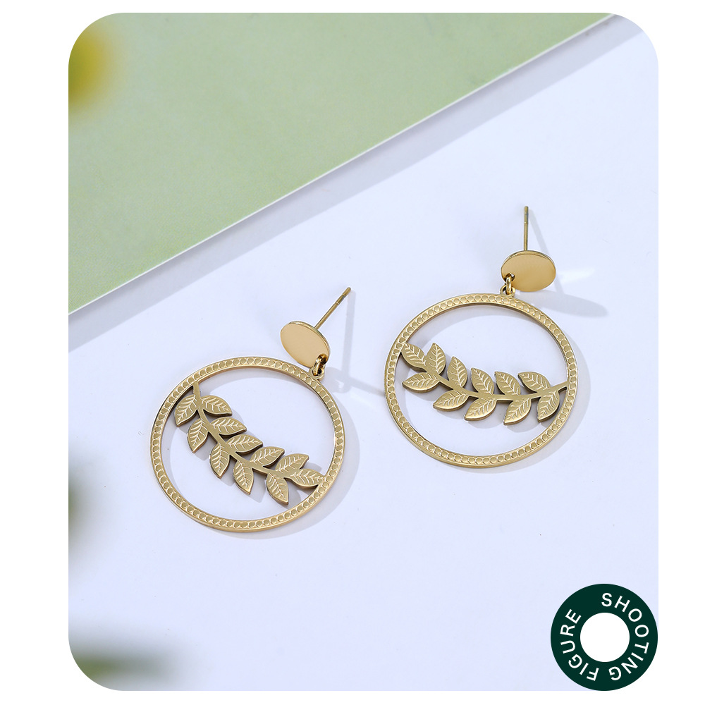 Fashion Leaf Stainless Steel Plating Drop Earrings 1 Pair