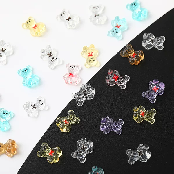 Ice through jelly bear nail jewelry super cute girl heart cartoon three-dimensional painted bear nail accessories wholesale