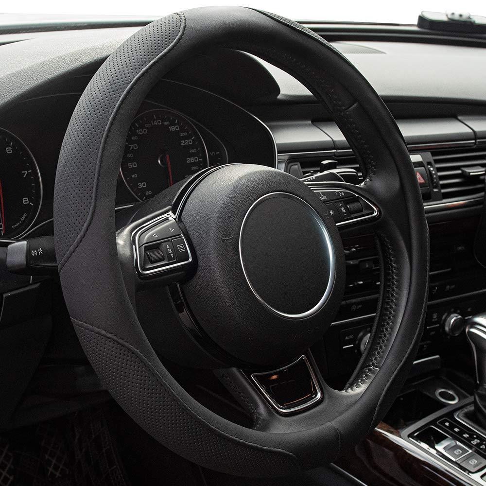 Microfiber steering wheel cover 14.5-15 inch non-slip breathable odorless universal car steering wheel protection