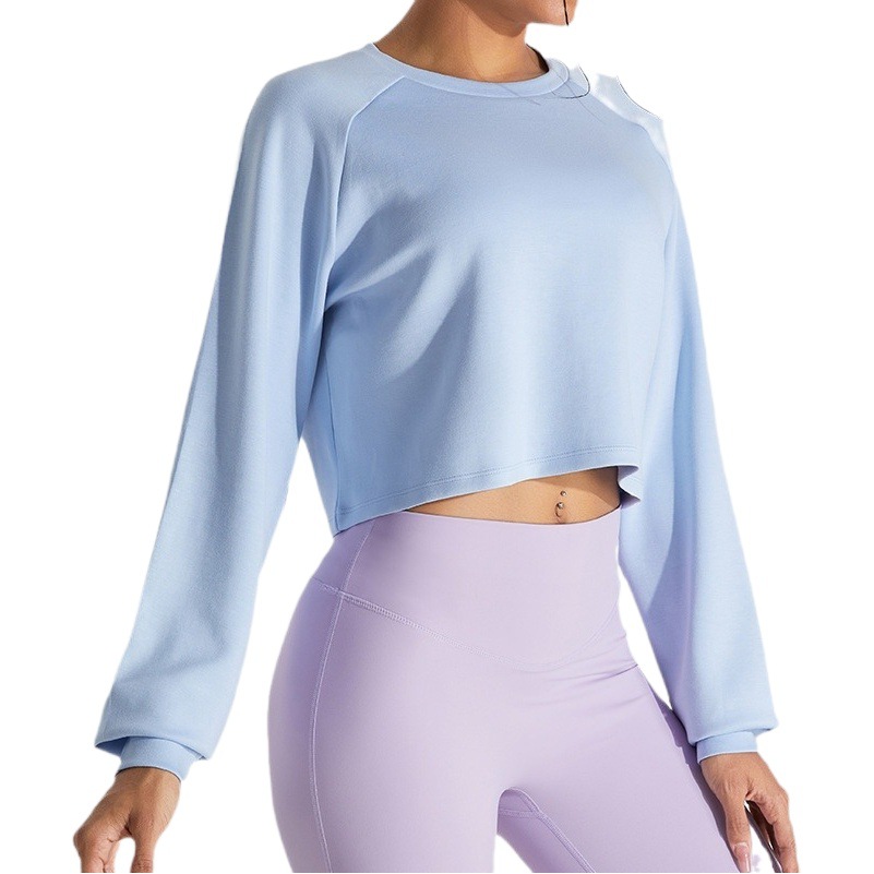 Suéter deportivo de manga larga europeo y americano Camiseta mujer blusa de yoga al aire libre corto fitness Top suelta ropa deportiva casual
