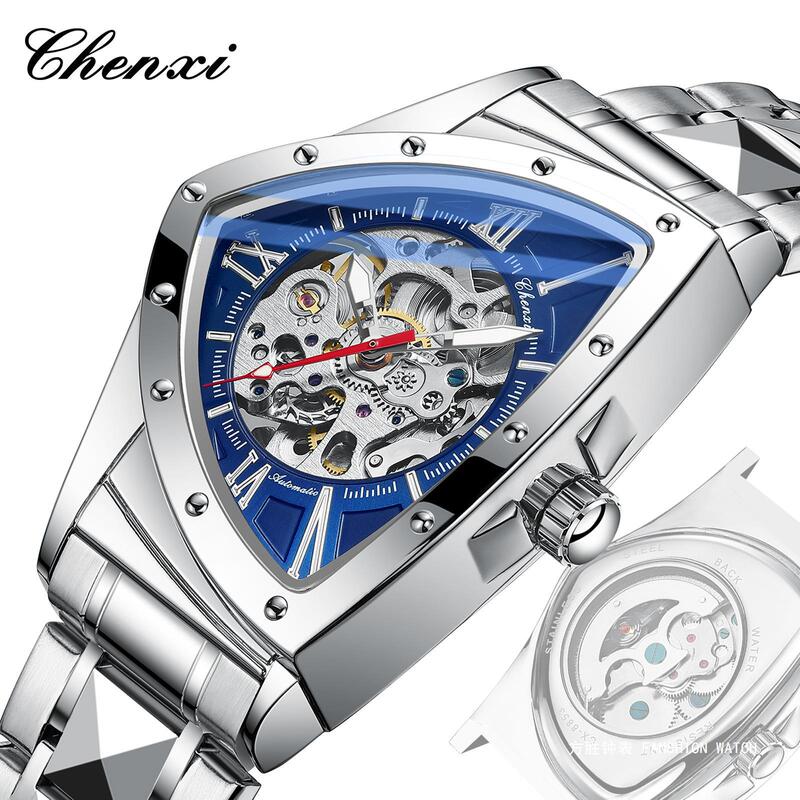 CHENXI Triangle Explosive Mechanical Watch Men's Hollow Personality High Color Value Luminous Waterproof Automatic Mechanical Watch
