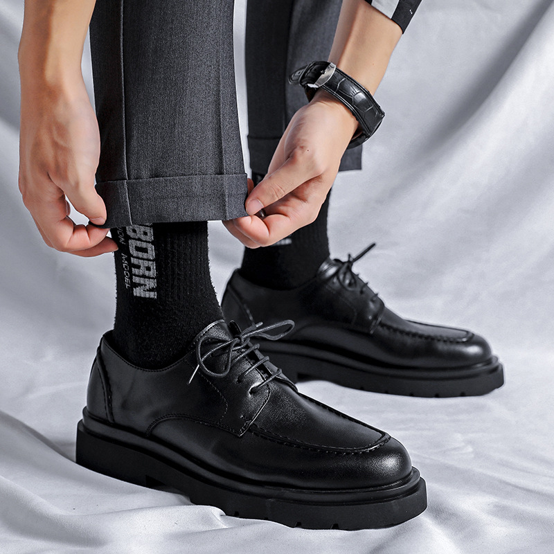 Casual Leather Shoes Men's All-match Business Dress Men's Shoes Soft Sole Men's Breathable Working Black Workwear Shoes 86226-R