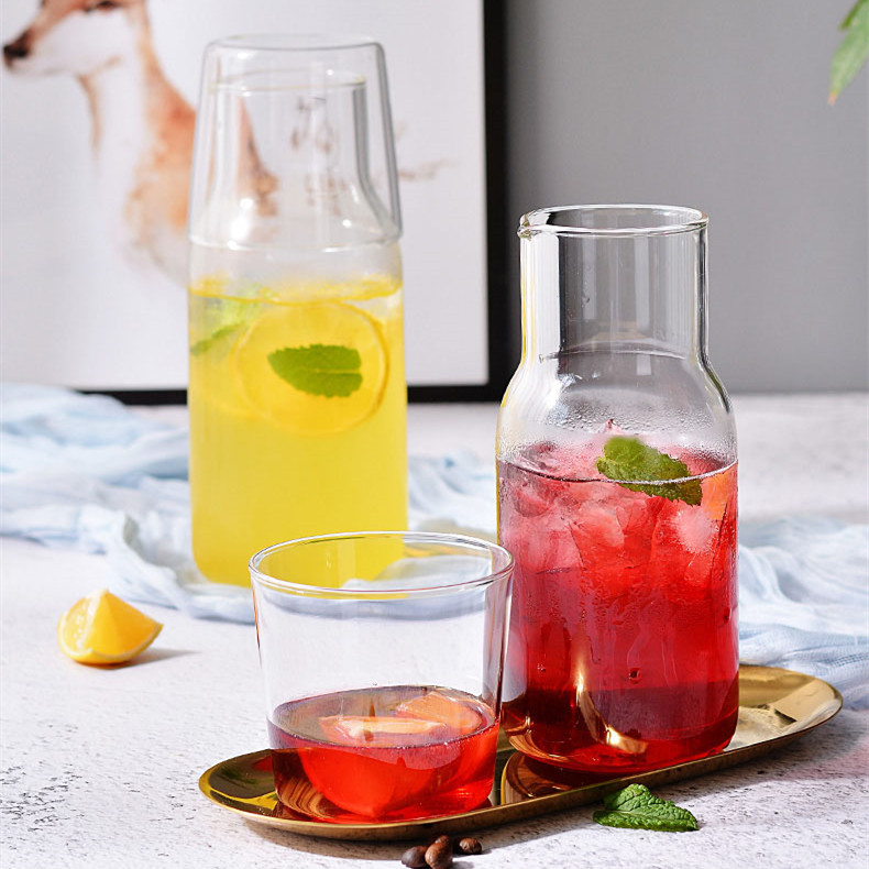 Jarra de agua fría para el hogar, juego de jarra de vidrio de borosilicato alto, resistente al calor, a prueba de explosiones, jarra de agua fría transparente, jarra de vidrio para jugo y bebidas frías