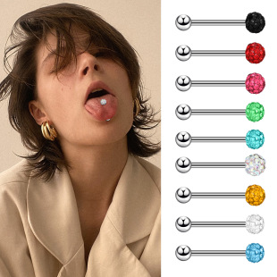 Amazon AliExpress new stainless steel tongue nail barbell dumbbell ball Color Diamond tongue nail puncture jewelry