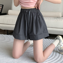 跨境工厂欧美大码松紧高腰抽绳阔腿短裤女装宽松休闲裤子抖音淘宝