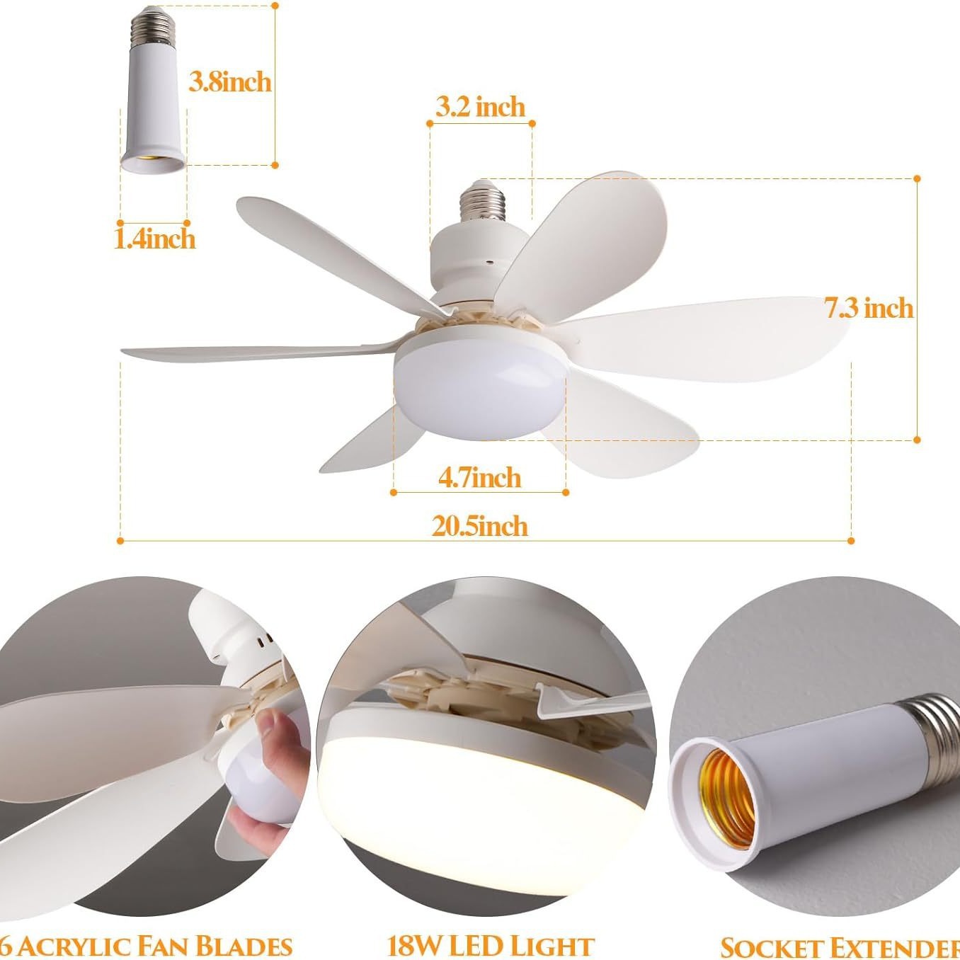 10 pulgadas Amazon tornillo seis lámparas ventilador E26 / 27 ventilador eléctrico doméstico de techo 110V fábrica personalizada